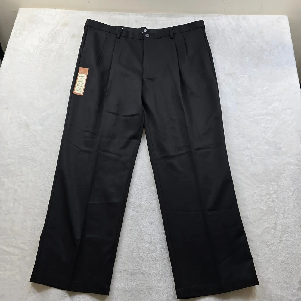 Haggar Cool 18‎ Dress Pants Mens 42x30 Black Pleated Performance Golf NEW